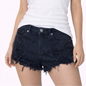 Almost Famous jean shorts denim cutoff raw hem black high waisted SZ 0